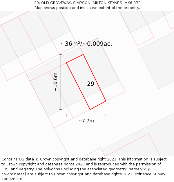 29, OLD GROVEWAY, SIMPSON, MILTON KEYNES, MK6 3BP: Plot and title map