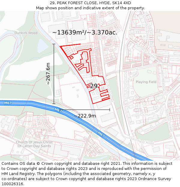 29, PEAK FOREST CLOSE, HYDE, SK14 4XD: Plot and title map
