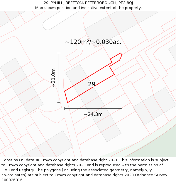 29, PYHILL, BRETTON, PETERBOROUGH, PE3 8QJ: Plot and title map