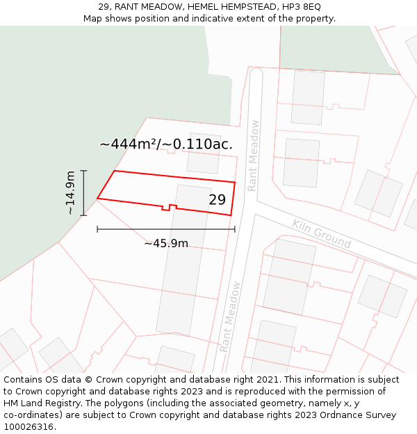 29, RANT MEADOW, HEMEL HEMPSTEAD, HP3 8EQ: Plot and title map