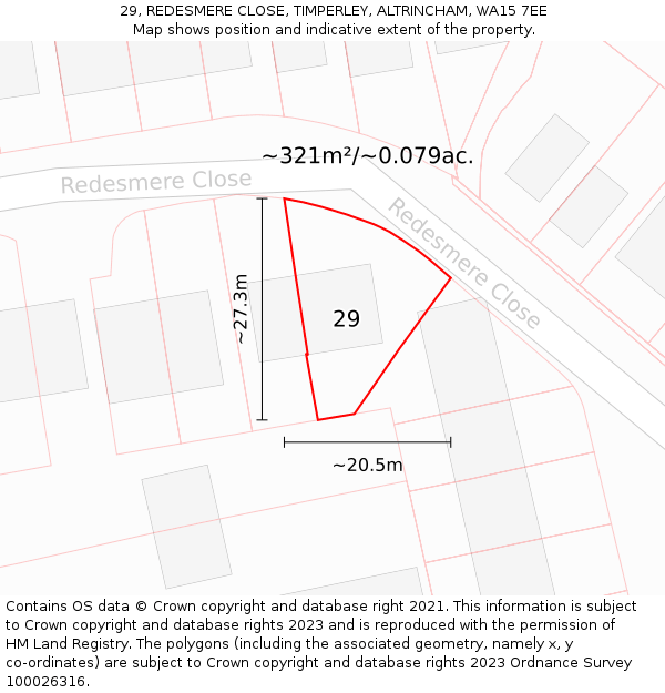29, REDESMERE CLOSE, TIMPERLEY, ALTRINCHAM, WA15 7EE: Plot and title map