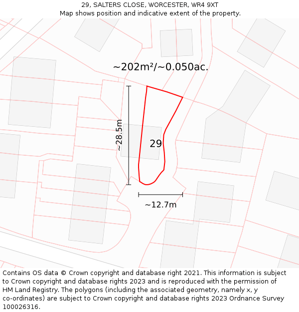 29, SALTERS CLOSE, WORCESTER, WR4 9XT: Plot and title map