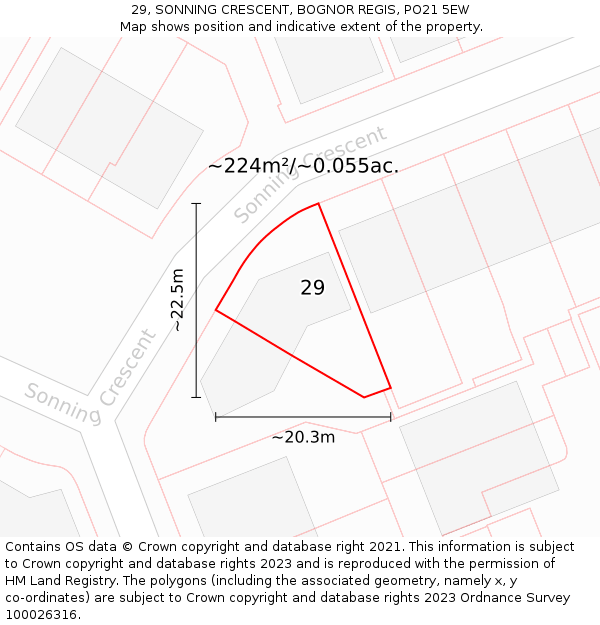 29, SONNING CRESCENT, BOGNOR REGIS, PO21 5EW: Plot and title map
