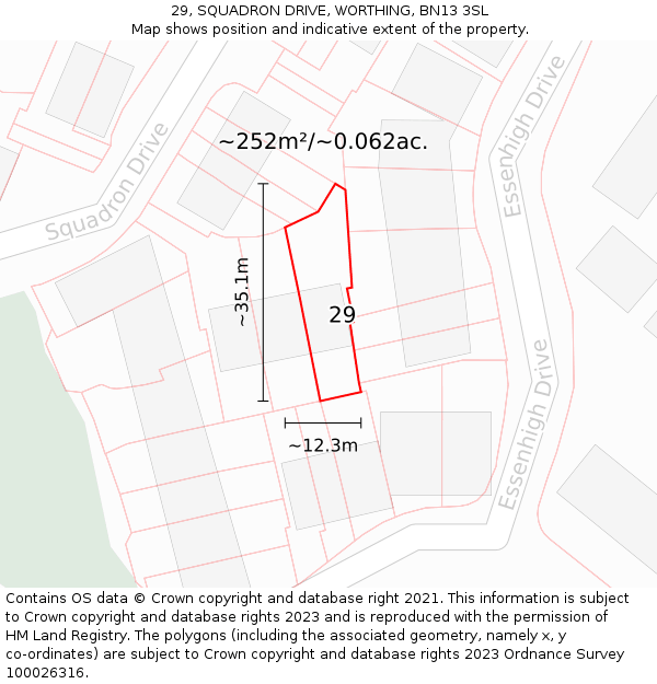 29, SQUADRON DRIVE, WORTHING, BN13 3SL: Plot and title map