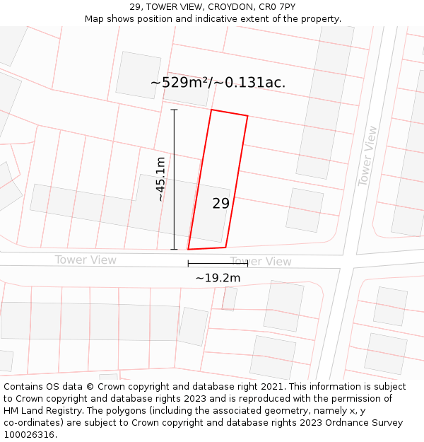 29, TOWER VIEW, CROYDON, CR0 7PY: Plot and title map