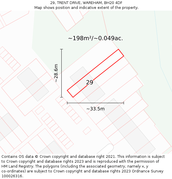 29, TRENT DRIVE, WAREHAM, BH20 4DF: Plot and title map