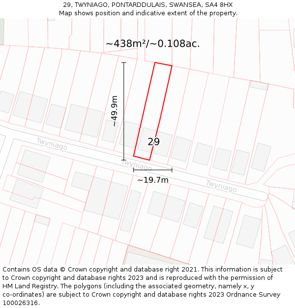 29, TWYNIAGO, PONTARDDULAIS, SWANSEA, SA4 8HX: Plot and title map