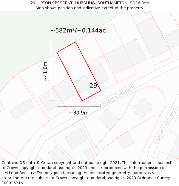 29, UPTON CRESCENT, NURSLING, SOUTHAMPTON, SO16 8AA: Plot and title map