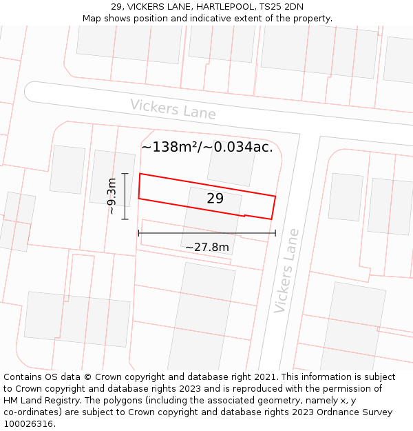 29, VICKERS LANE, HARTLEPOOL, TS25 2DN: Plot and title map