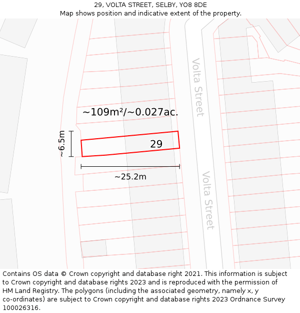 29, VOLTA STREET, SELBY, YO8 8DE: Plot and title map