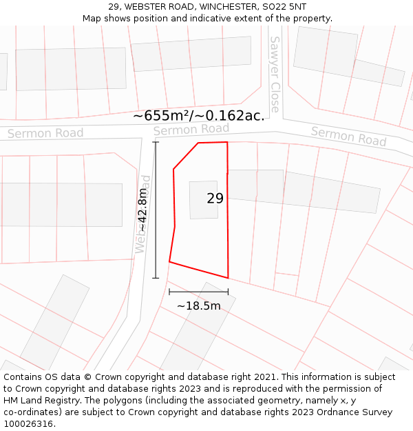 29, WEBSTER ROAD, WINCHESTER, SO22 5NT: Plot and title map