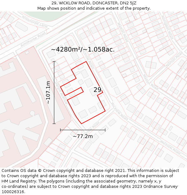 29, WICKLOW ROAD, DONCASTER, DN2 5JZ: Plot and title map