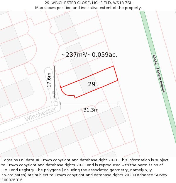 29, WINCHESTER CLOSE, LICHFIELD, WS13 7SL: Plot and title map