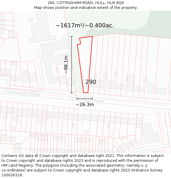 290, COTTINGHAM ROAD, HULL, HU6 8QA: Plot and title map