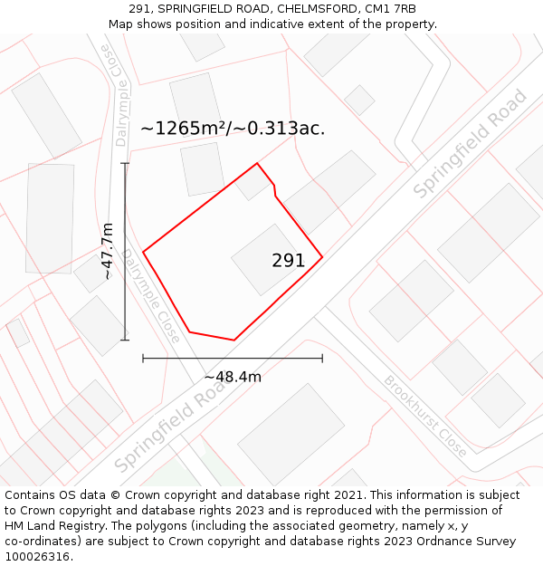 291, SPRINGFIELD ROAD, CHELMSFORD, CM1 7RB: Plot and title map