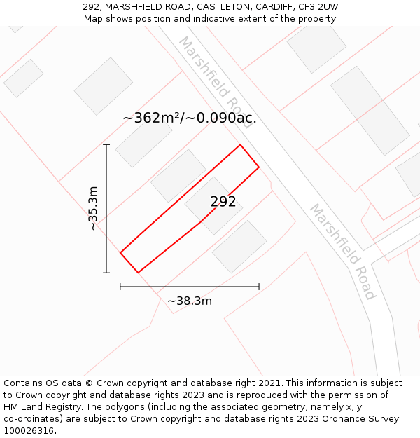 292, MARSHFIELD ROAD, CASTLETON, CARDIFF, CF3 2UW: Plot and title map