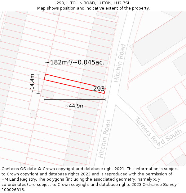293, HITCHIN ROAD, LUTON, LU2 7SL: Plot and title map