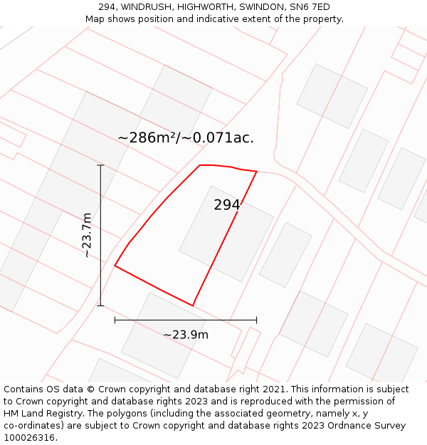 294, WINDRUSH, HIGHWORTH, SWINDON, SN6 7ED: Plot and title map