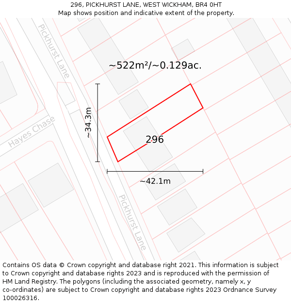296, PICKHURST LANE, WEST WICKHAM, BR4 0HT: Plot and title map