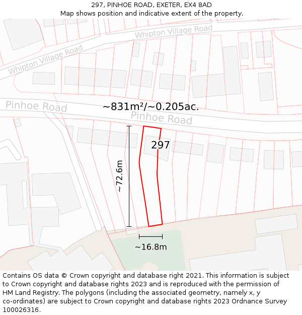 297, PINHOE ROAD, EXETER, EX4 8AD: Plot and title map