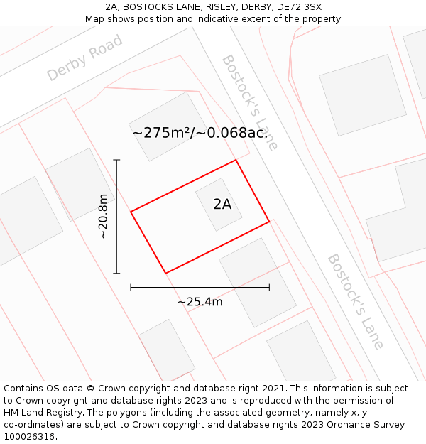2A, BOSTOCKS LANE, RISLEY, DERBY, DE72 3SX: Plot and title map