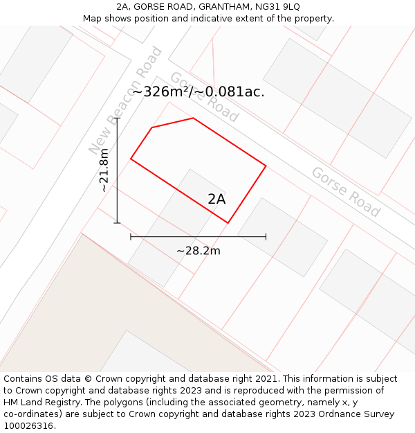 2A, GORSE ROAD, GRANTHAM, NG31 9LQ: Plot and title map