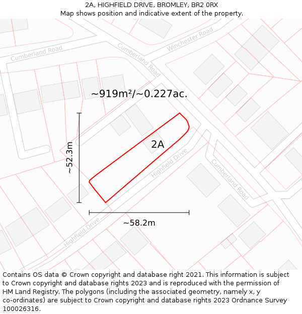 2A, HIGHFIELD DRIVE, BROMLEY, BR2 0RX: Plot and title map