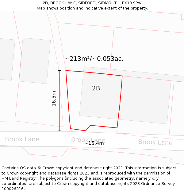 2B, BROOK LANE, SIDFORD, SIDMOUTH, EX10 9PW: Plot and title map