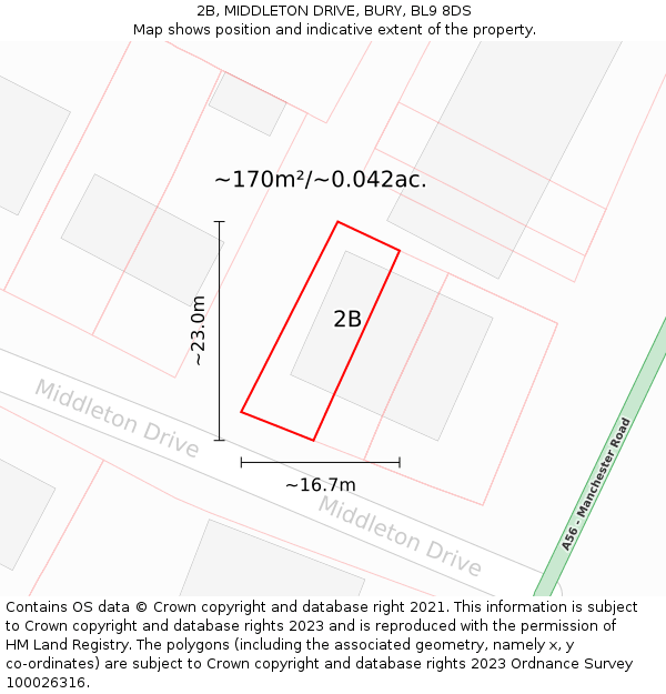 2B, MIDDLETON DRIVE, BURY, BL9 8DS: Plot and title map