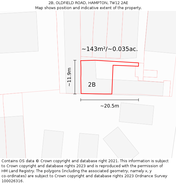 2B, OLDFIELD ROAD, HAMPTON, TW12 2AE: Plot and title map