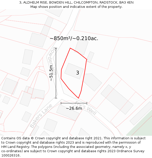 3, ALDHELM RISE, BOWDEN HILL, CHILCOMPTON, RADSTOCK, BA3 4EN: Plot and title map