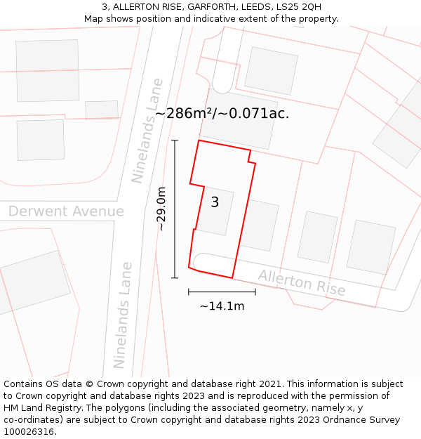 3, ALLERTON RISE, GARFORTH, LEEDS, LS25 2QH: Plot and title map
