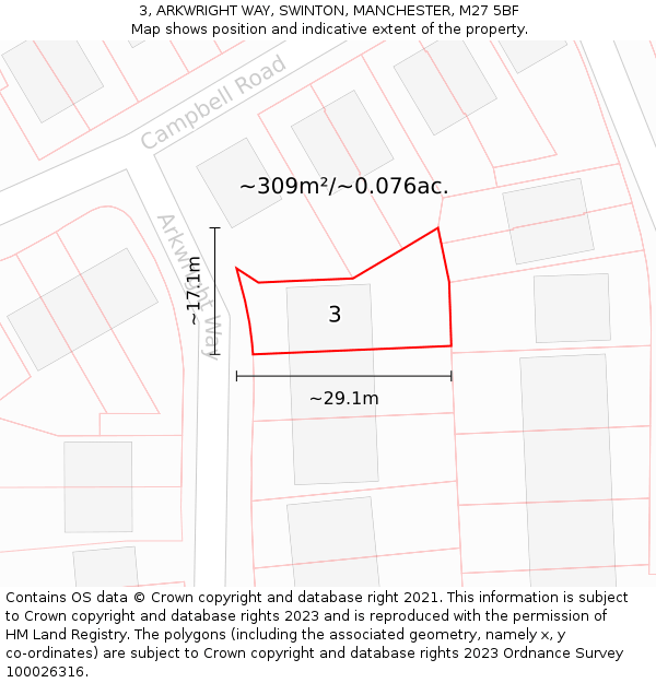 3, ARKWRIGHT WAY, SWINTON, MANCHESTER, M27 5BF: Plot and title map