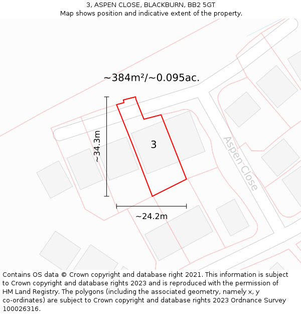 3, ASPEN CLOSE, BLACKBURN, BB2 5GT: Plot and title map