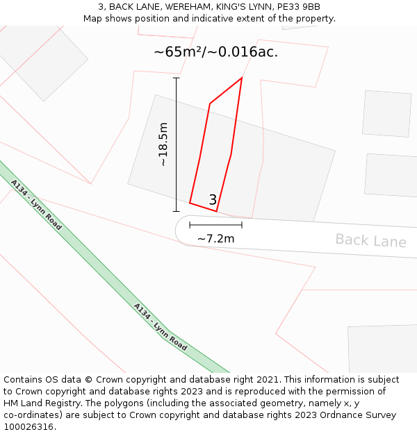 3, BACK LANE, WEREHAM, KING'S LYNN, PE33 9BB: Plot and title map
