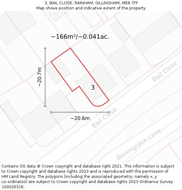 3, BAIL CLOSE, RAINHAM, GILLINGHAM, ME8 7FF: Plot and title map