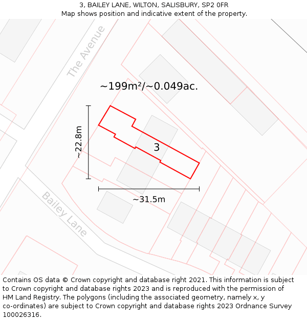 3, BAILEY LANE, WILTON, SALISBURY, SP2 0FR: Plot and title map