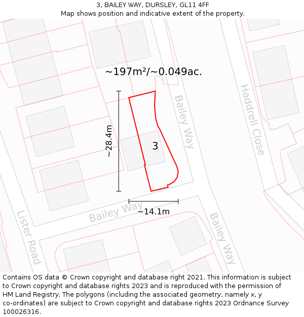 3, BAILEY WAY, DURSLEY, GL11 4FF: Plot and title map