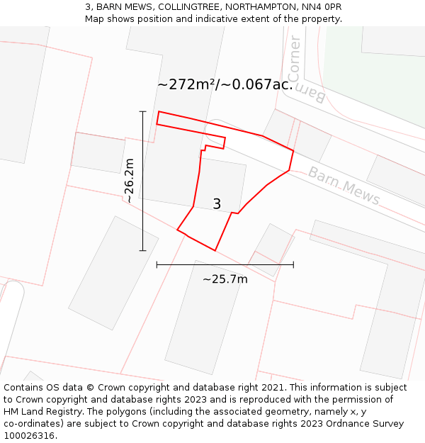3, BARN MEWS, COLLINGTREE, NORTHAMPTON, NN4 0PR: Plot and title map