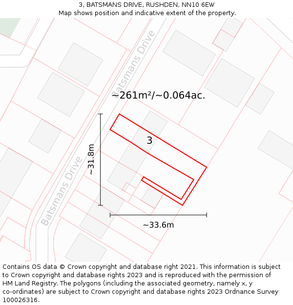 3, BATSMANS DRIVE, RUSHDEN, NN10 6EW: Plot and title map