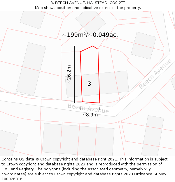 3, BEECH AVENUE, HALSTEAD, CO9 2TT: Plot and title map