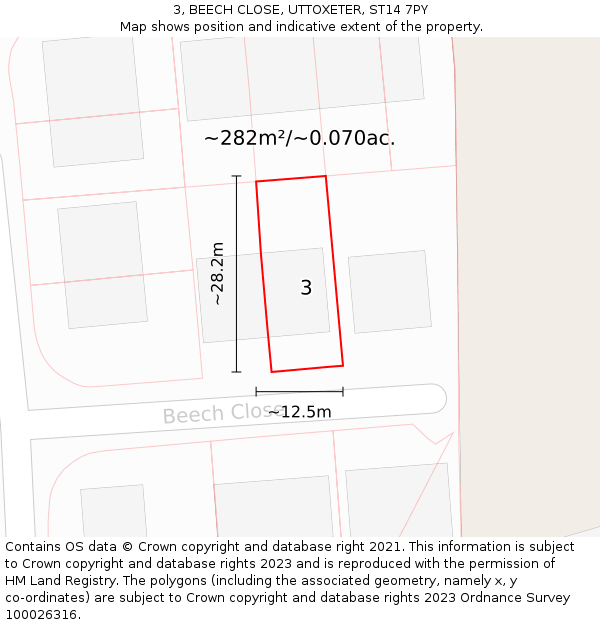 3, BEECH CLOSE, UTTOXETER, ST14 7PY: Plot and title map