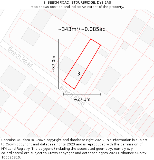 3, BEECH ROAD, STOURBRIDGE, DY8 2AS: Plot and title map