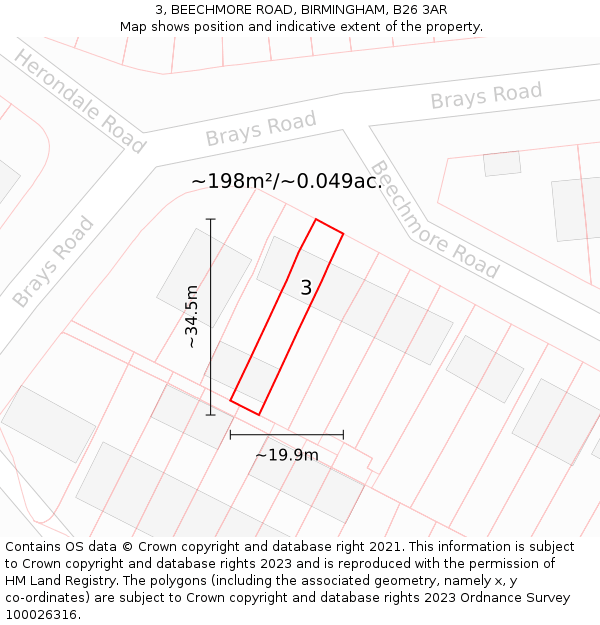 3, BEECHMORE ROAD, BIRMINGHAM, B26 3AR: Plot and title map