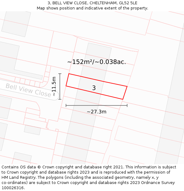 3, BELL VIEW CLOSE, CHELTENHAM, GL52 5LE: Plot and title map