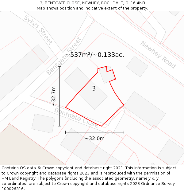 3, BENTGATE CLOSE, NEWHEY, ROCHDALE, OL16 4NB: Plot and title map