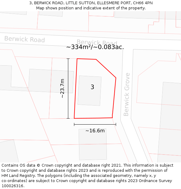 3, BERWICK ROAD, LITTLE SUTTON, ELLESMERE PORT, CH66 4PN: Plot and title map
