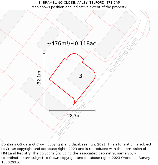 3, BRAMBLING CLOSE, APLEY, TELFORD, TF1 6AP: Plot and title map