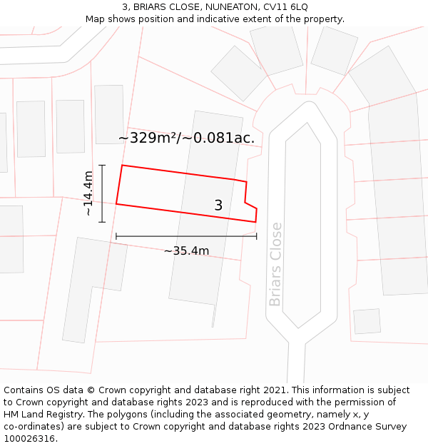 3, BRIARS CLOSE, NUNEATON, CV11 6LQ: Plot and title map