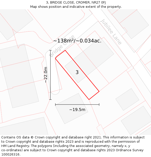 3, BRIDGE CLOSE, CROMER, NR27 0FJ: Plot and title map